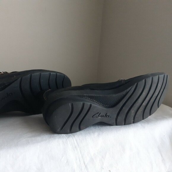 CLARKS black leather shoes loafers style 84151 contrast stitching ladies Sz 7.5 - Picture 7 of 7